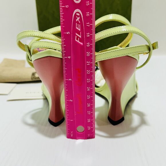 Gucci 37/ US 7 Two-Toned Dora Embellished Crystal Wedge Green Sandals NIB $1,250 - Picture 9 of 13